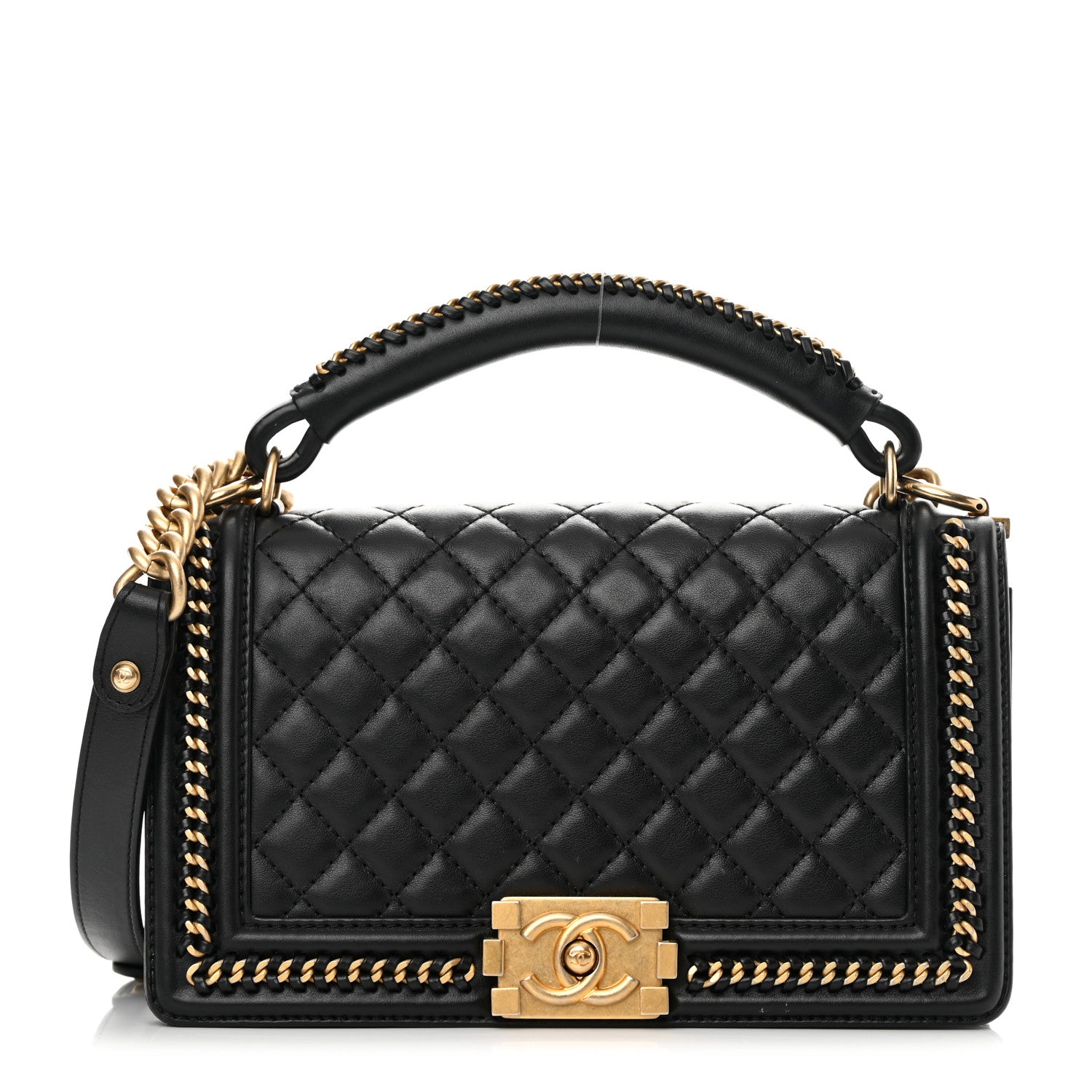Chanel Calfskin Quilted Medium Boy Top Handle Flap Black 1 of 16