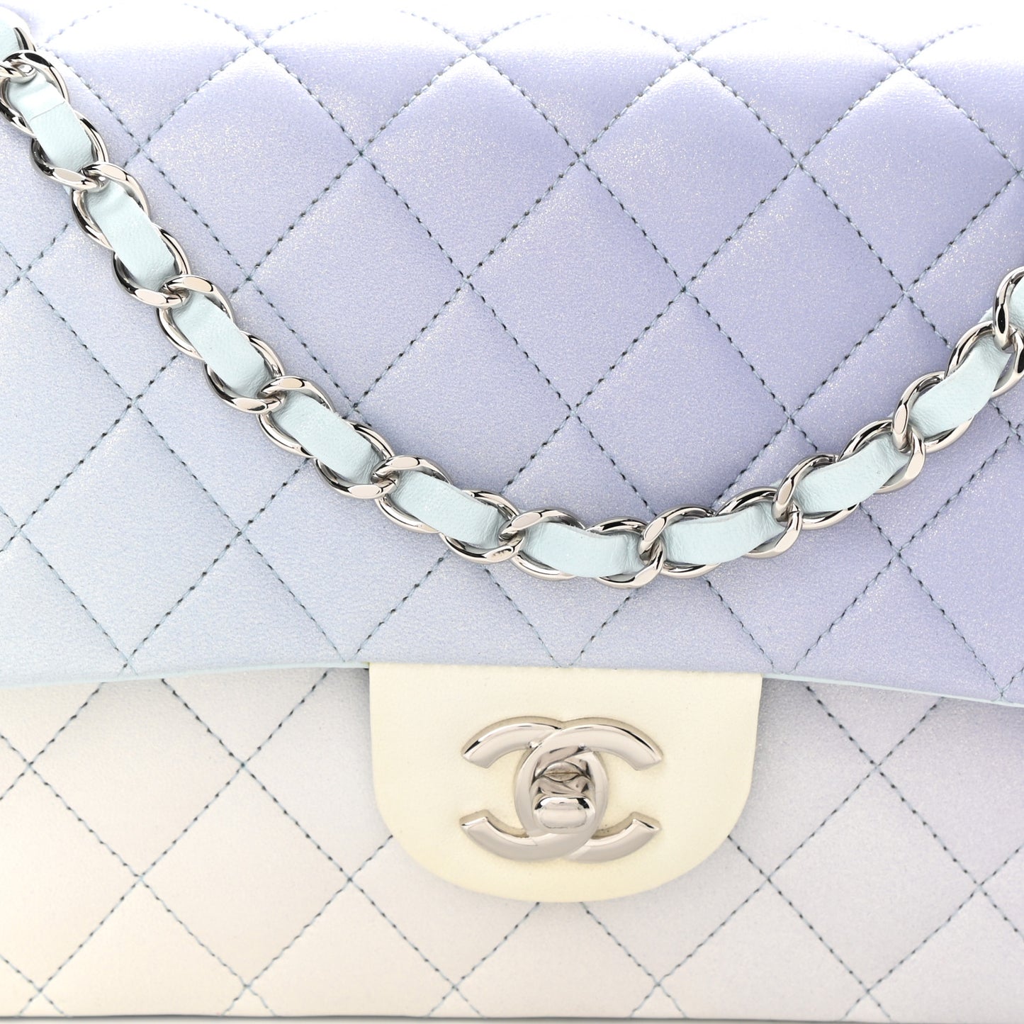 Perforated Lambskin Quilted Medium Double Flap Light Blue Light Purple White