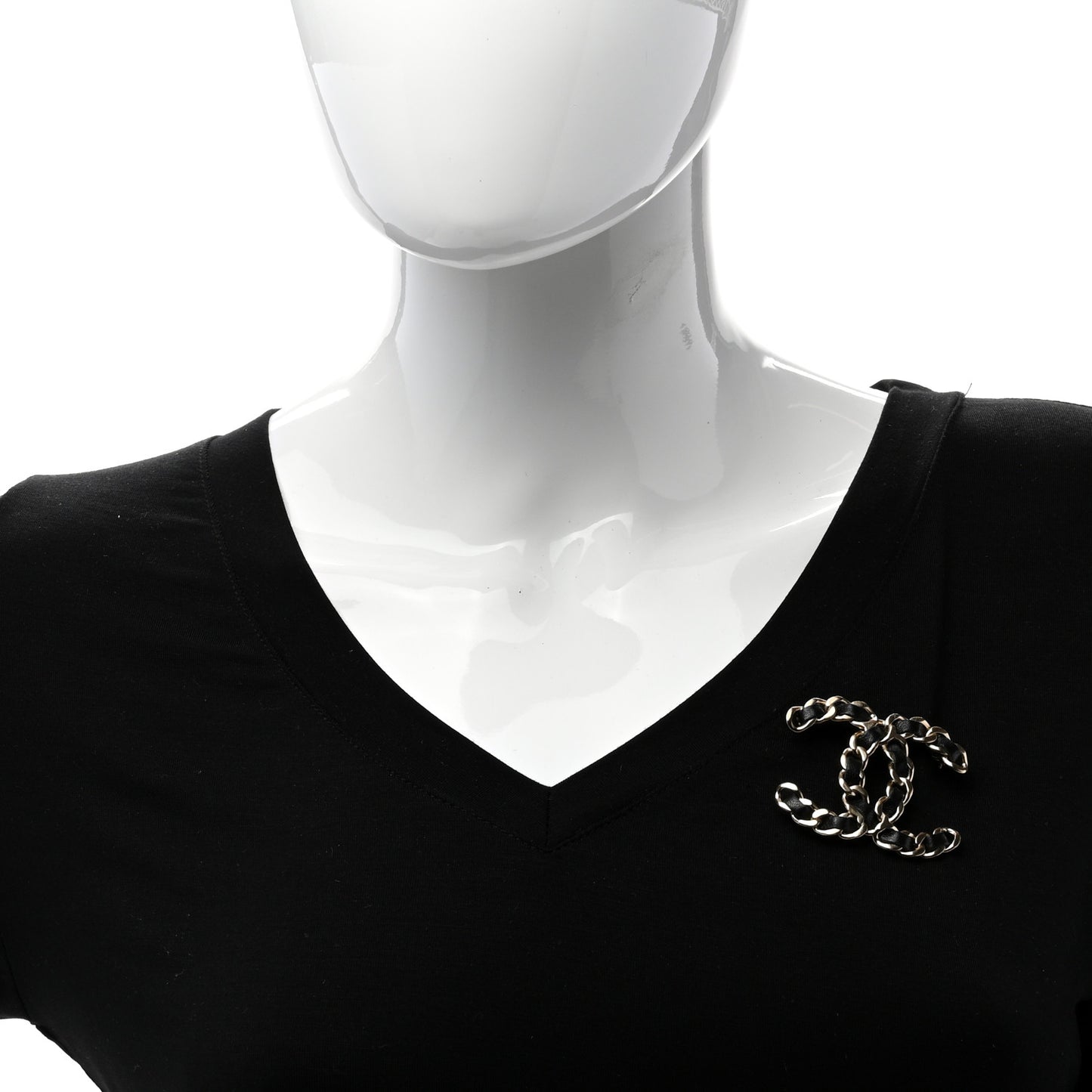 Lambskin Chain CC Brooch Black Gold