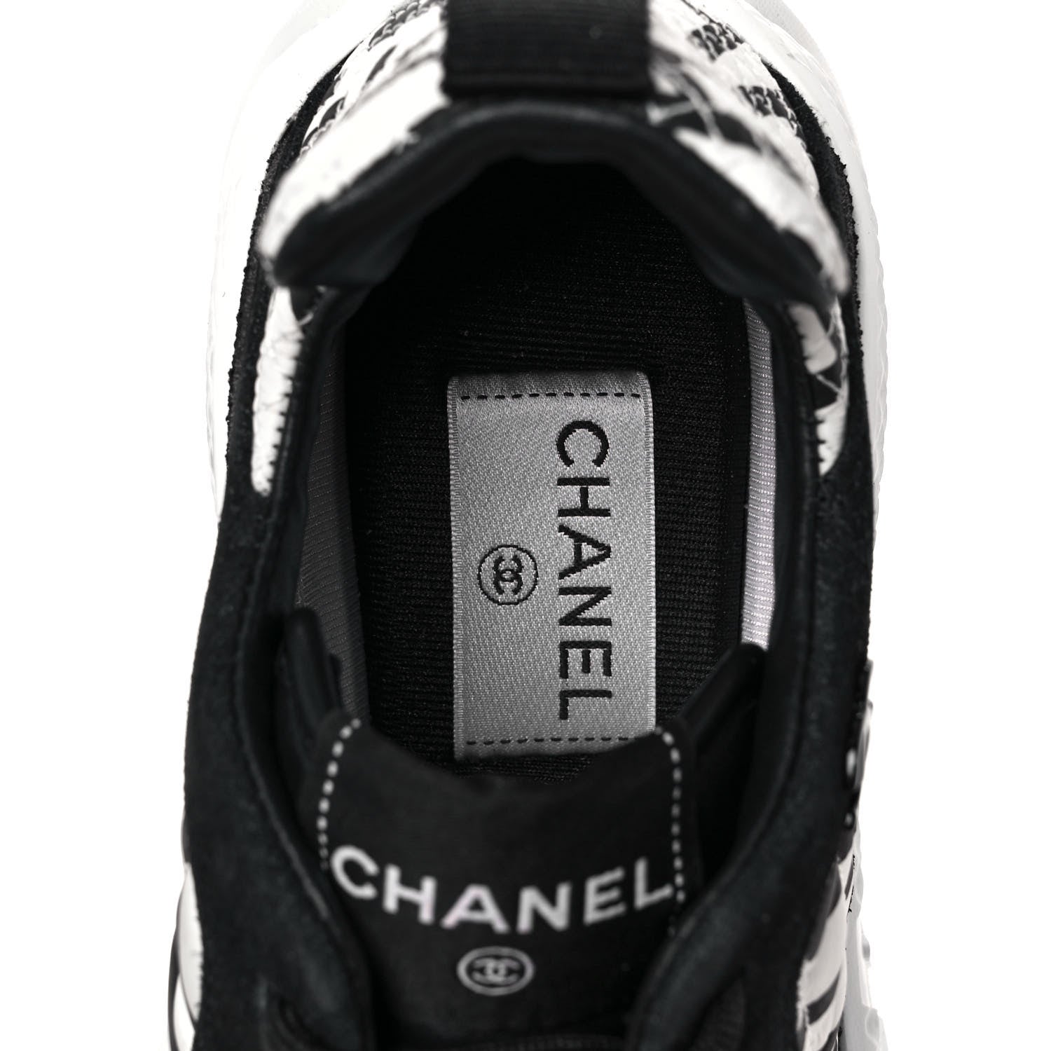Chanel Nylon Suede Calfskin Printed Sneakers 40.5 White Black 7 of 8