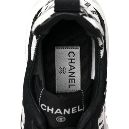 Chanel Nylon Suede Calfskin Printed Sneakers 40.5 White Black 7 of 8