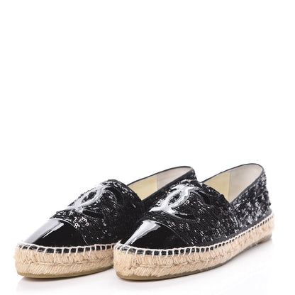 Chanel Patent Sequin CC Espadrilles 39 Black 3 of 14