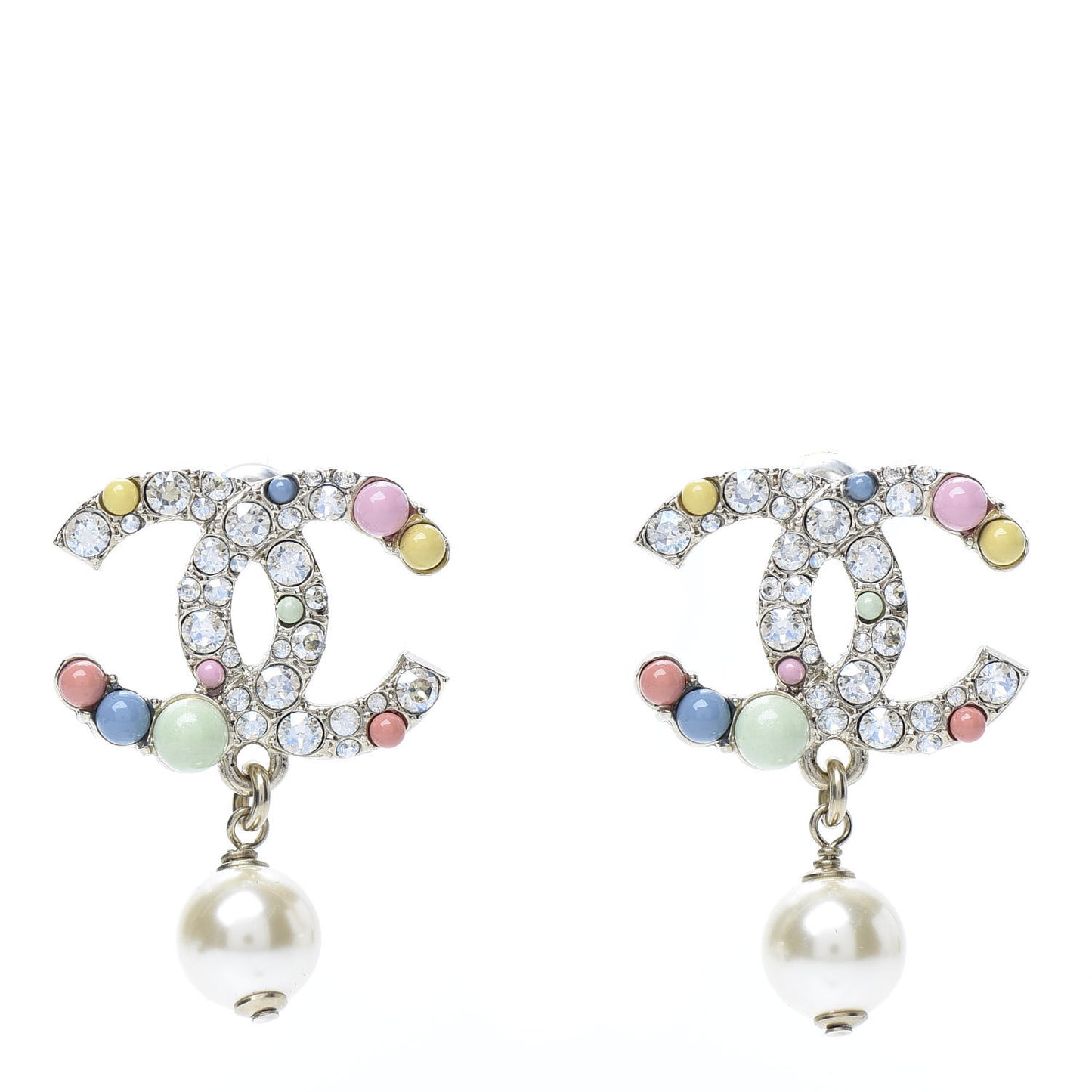 Crystal Resin Pearl CC Drop Earrings Gold Multicolor