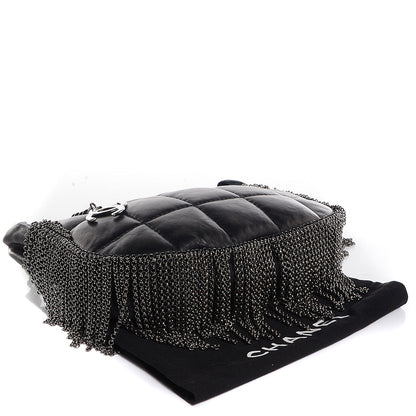 Chanel Lambskin Square Quilted Chain Fringe Pochette Black 4 of 7