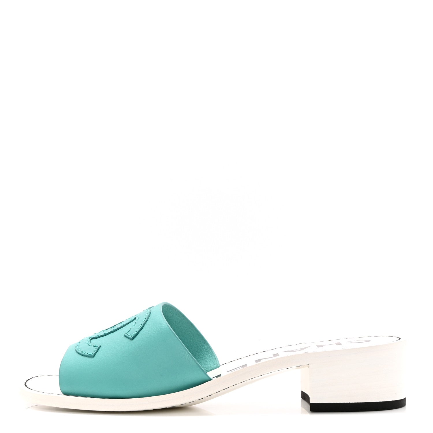 Chanel Calfskin CC Mules 38.5 Turquoise White 1 of 12