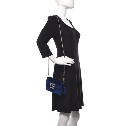 Gucci Velvet Crystal Square G Shoulder Bag Cobalt Blue 2 of 10