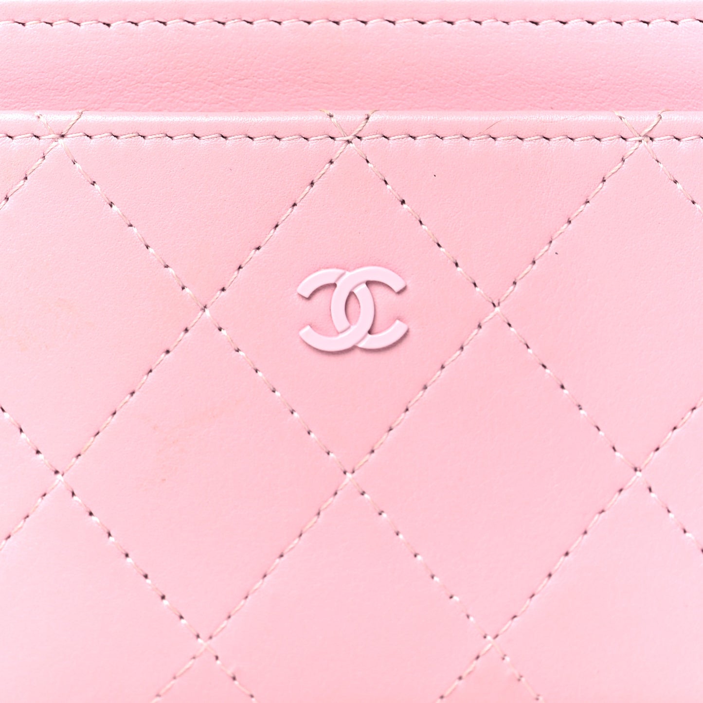 Lambskin Quilted Zip Card Holder Light Pink