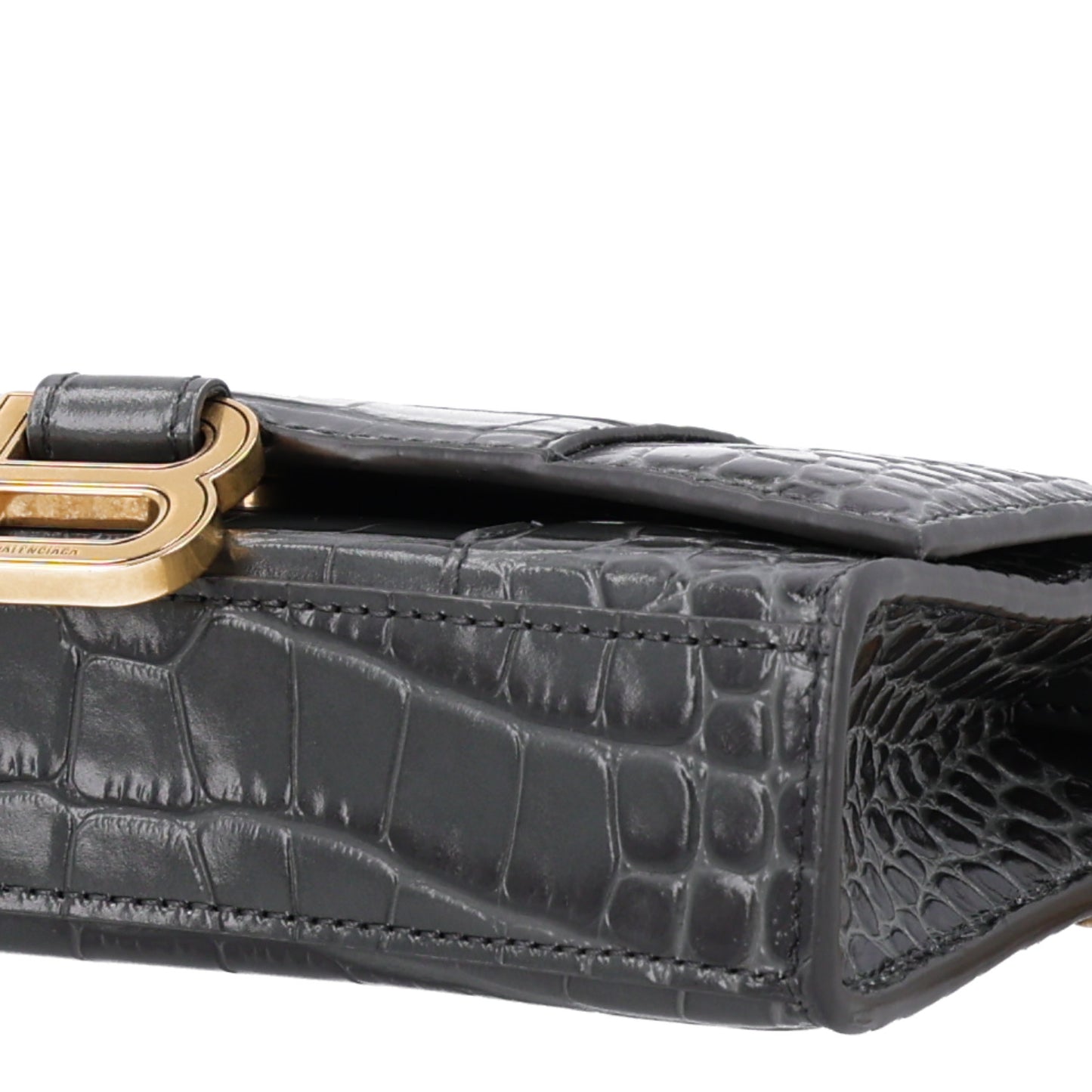 Shiny Calfskin Crocodile Embossed Hourglass Chain Bag Gris