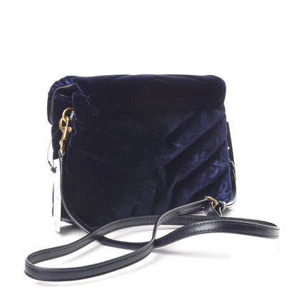 Saint Laurent Velvet Y Quilted Monogram Toy Loulou Crossbody Bag Navy 3 of 11