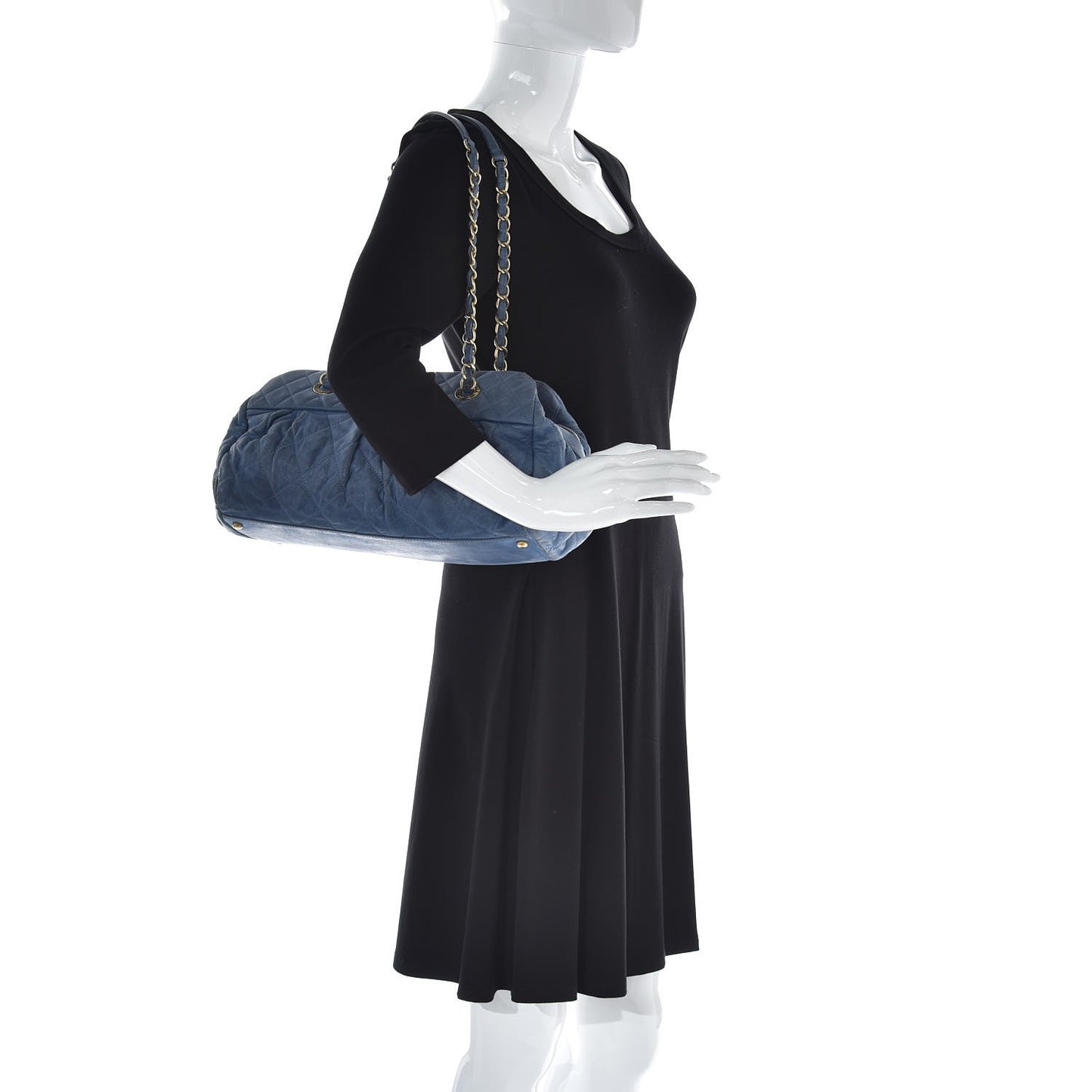 Iridescent Calfskin Chic Quilt Bowling Bag Blue