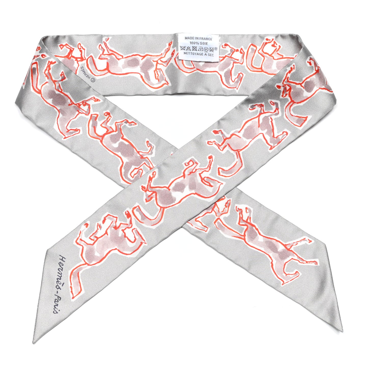 Silk Chevaux En Liberte Twilly Gris Perle Rouge White