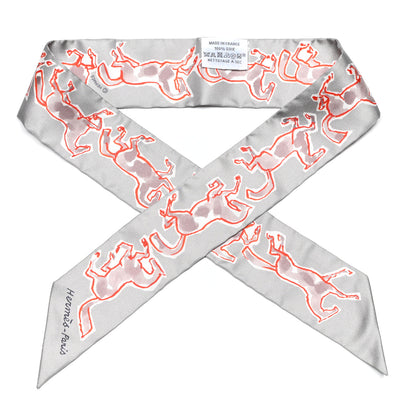 Hermes Silk Chevaux En Liberte Twilly Gris Perle Rouge White 1 of 4