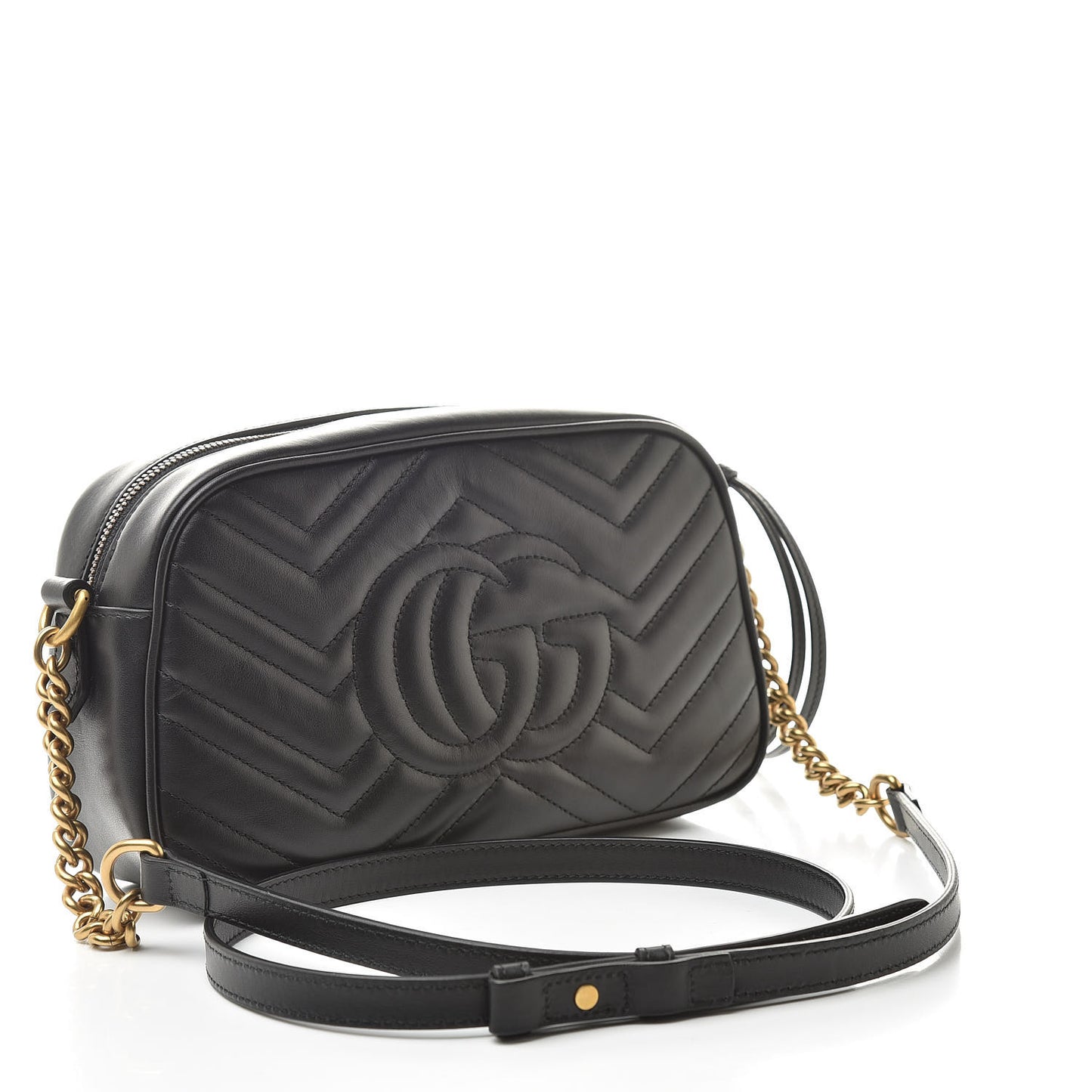 Calfskin Matelasse Small GG Marmont Chain Shoulder Bag Black