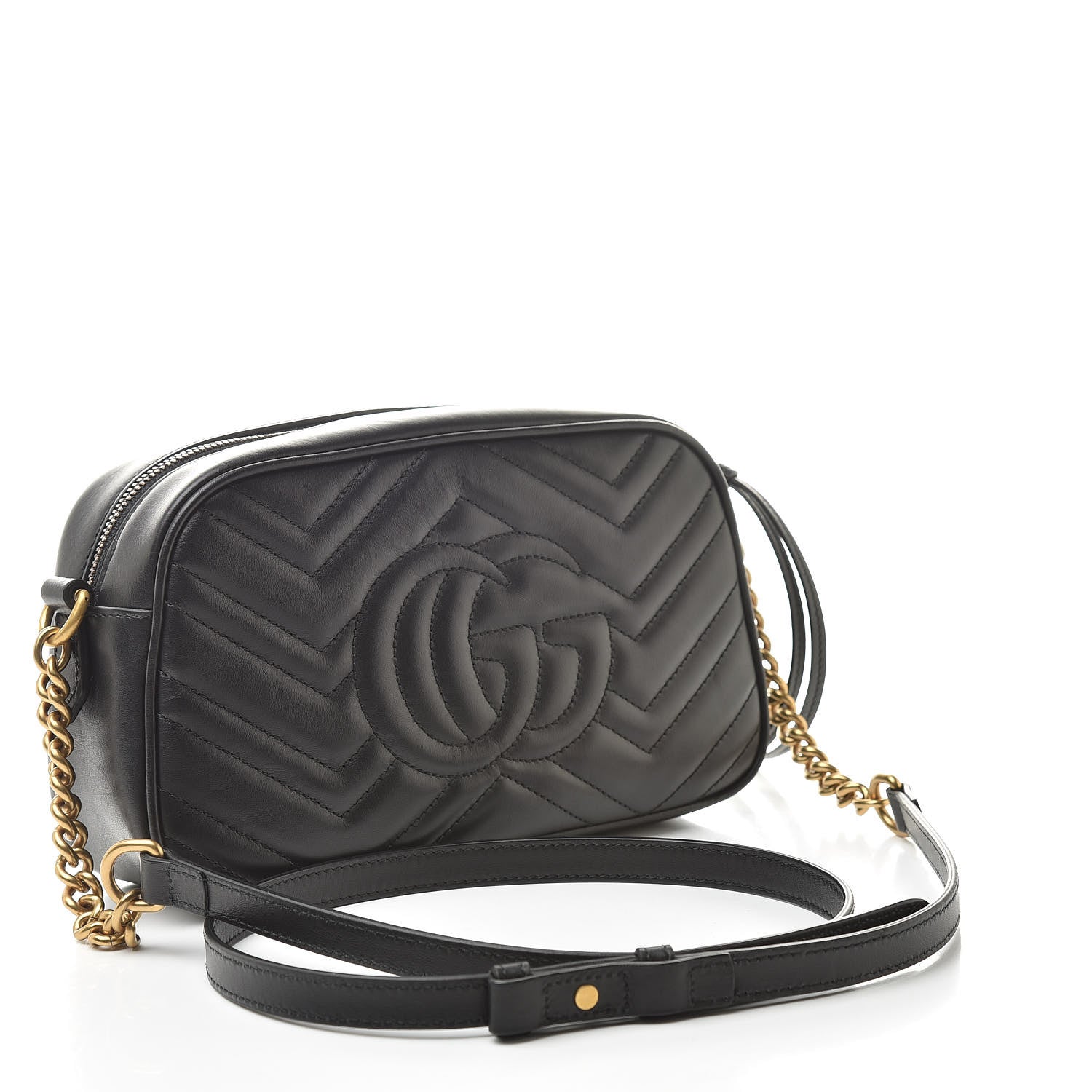 Gucci Calfskin Matelasse Small GG Marmont Chain Shoulder Bag Black 3 of 11