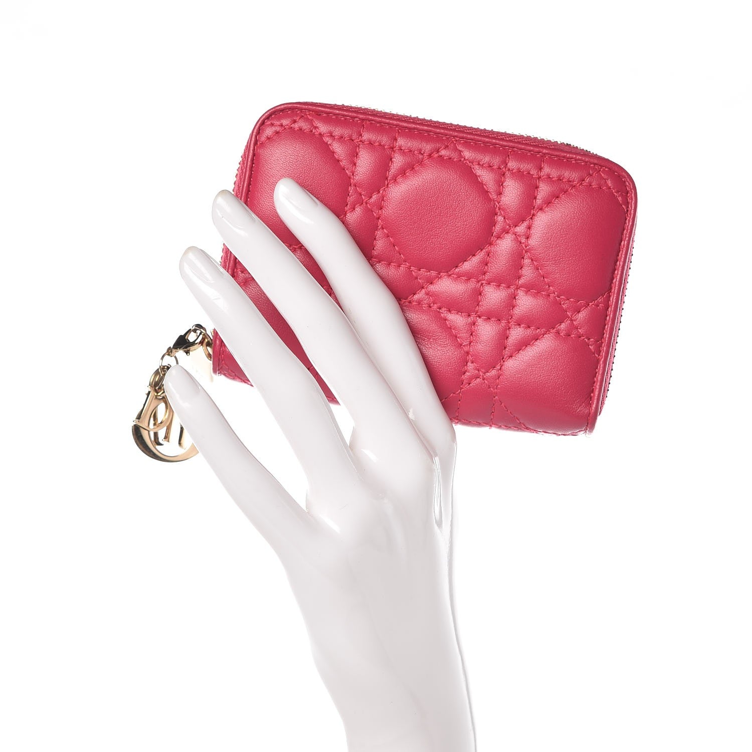 Christian Dior Lambskin Cannage Mini Lady Dior Zip Portemonnaie Fuchsia 2 of 8