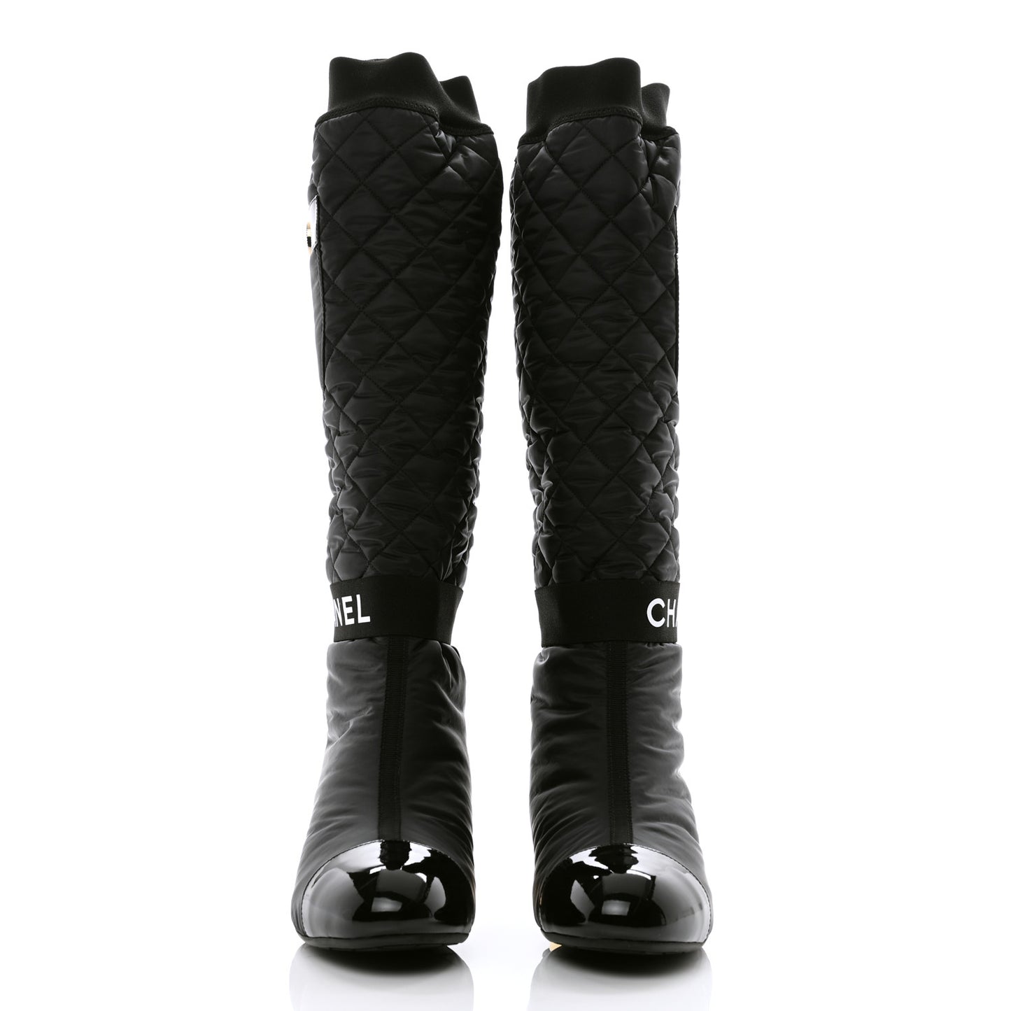 Mixed Fibers Lambskin Patent Calfskin High Boots 36 Black