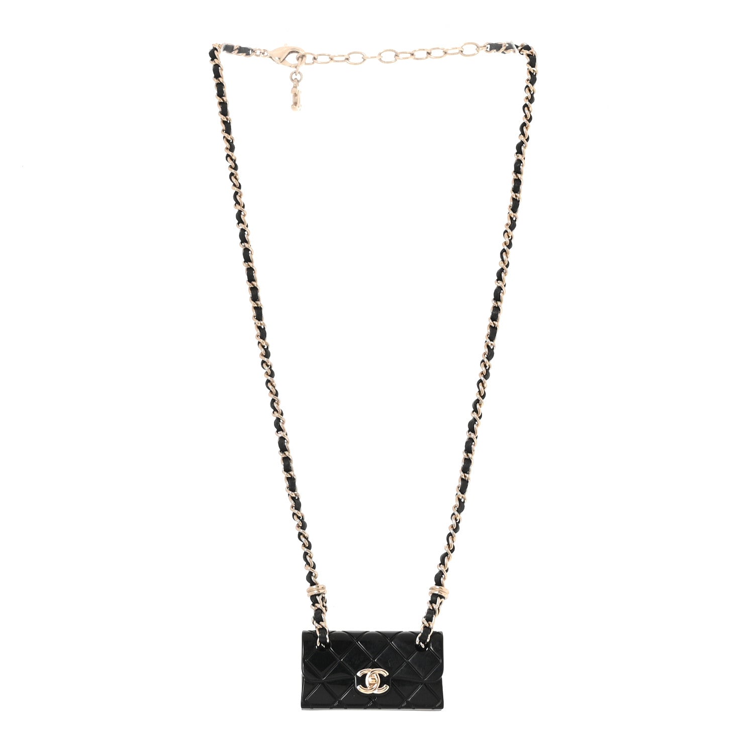 Chanel Metal Resin Calfskin Quilted CC Turnlock Chain Bag Necklace Gold Black 3 of 5