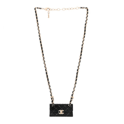 Chanel Metal Resin Calfskin Quilted CC Turnlock Chain Bag Necklace Gold Black 3 of 5