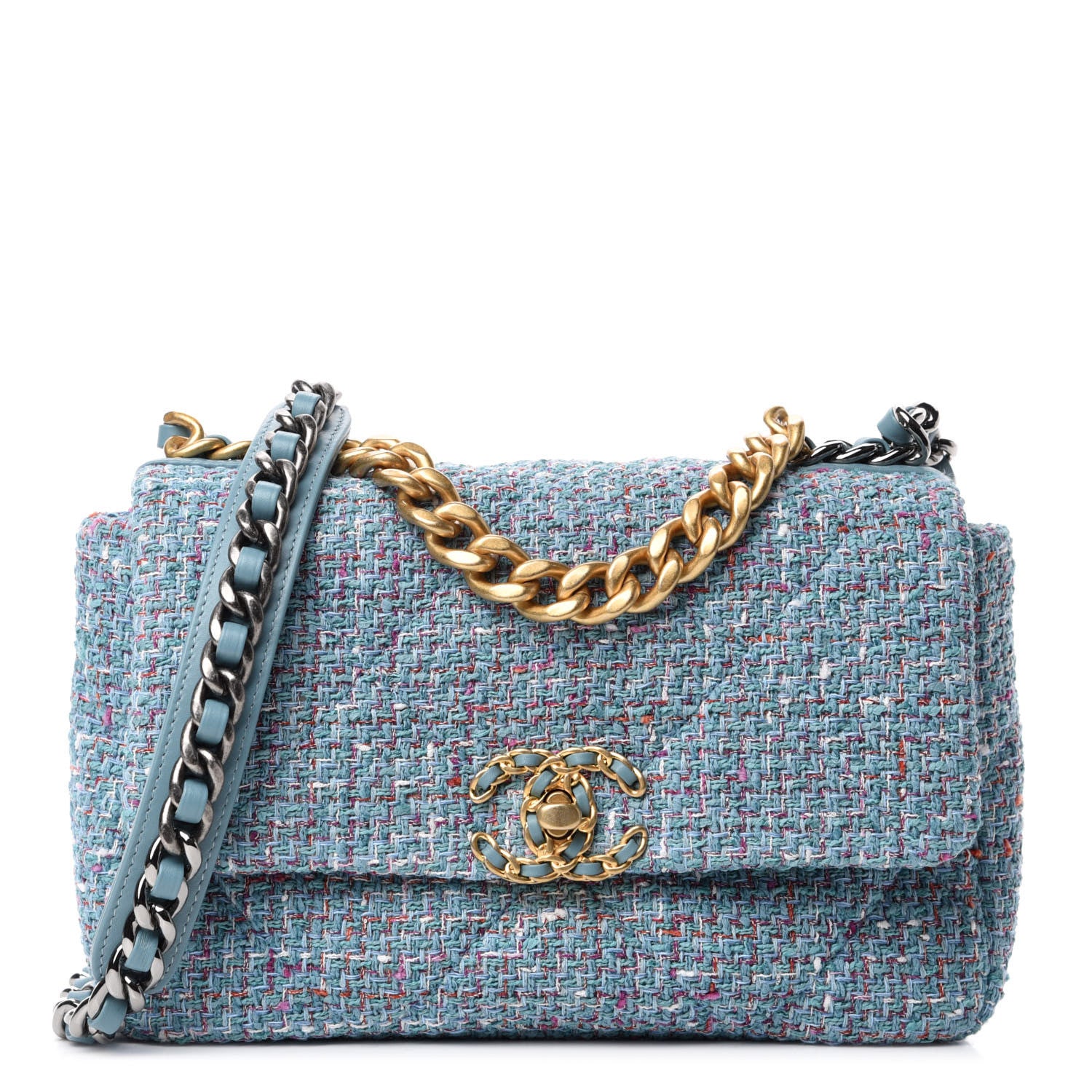 Chanel Tweed Quilted Medium 19 Flap Blue Multicolor 1 of 10