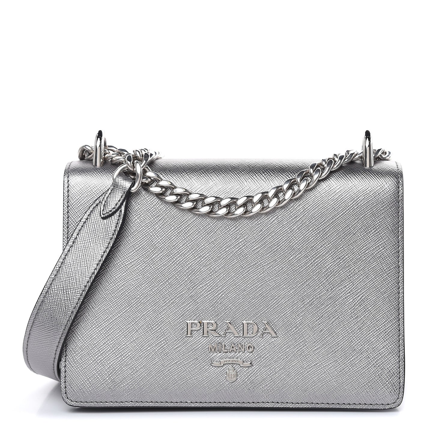Metallic Saffiano Soft Chain Shoulder Bag Silver
