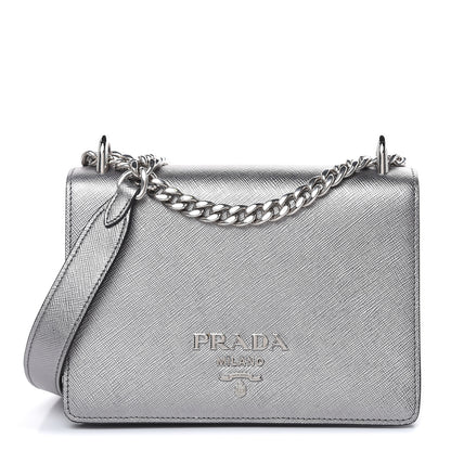 Prada Metallic Saffiano Soft Chain Shoulder Bag Silver 1 of 9