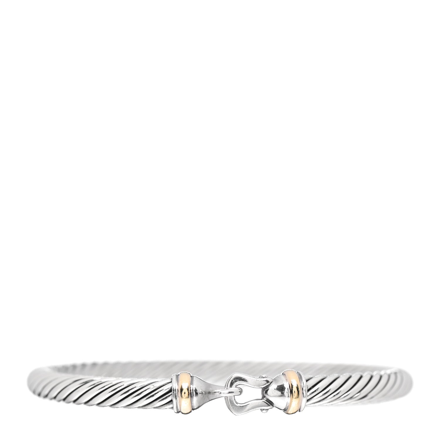David Yurman Sterling Silver 18K Yellow Gold 5mm Cable Classic Buckle Bracelet 1 of 4