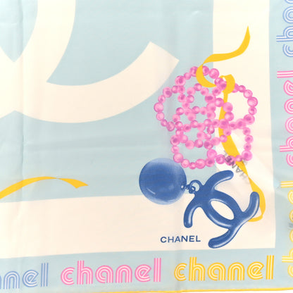 Chanel Silk CC Pearl Clover Scarf Blue Yellow Pink 2 of 3