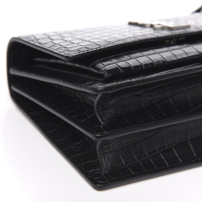 Saint Laurent Calfskin Crocodile Embossed Medium Monogram Sunset Black 9 of 11