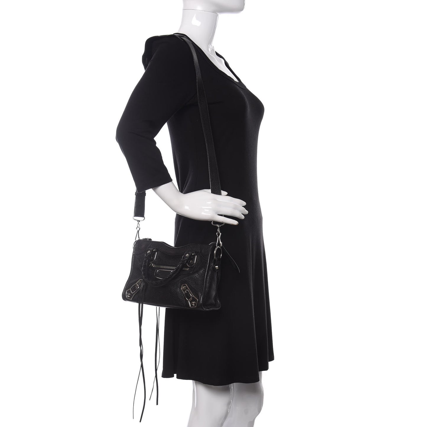 Chevre Silver Metallic Edge Hardware Mini City Black