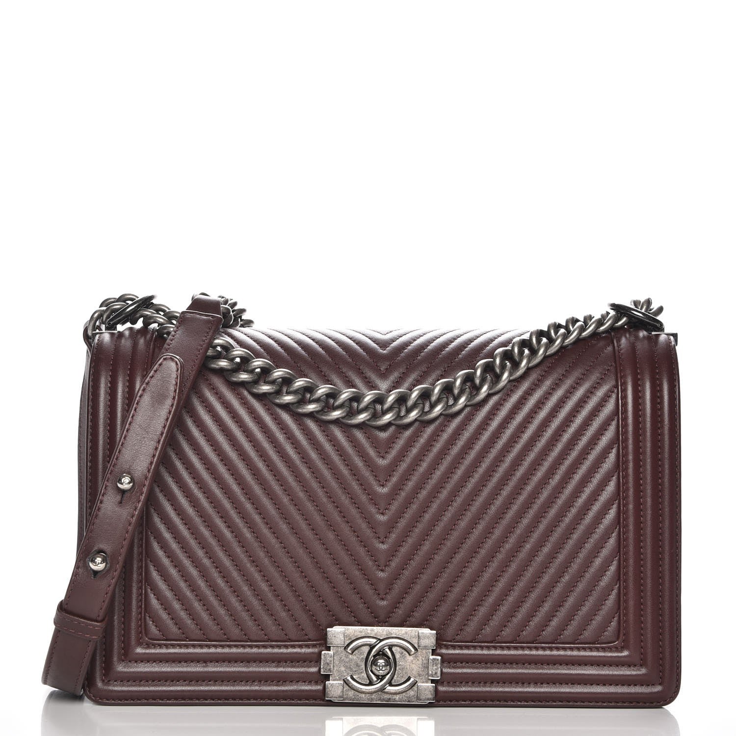 Chanel Calfskin Chevron Quilted New Medium Boy Flap Burgundy 1 of 7