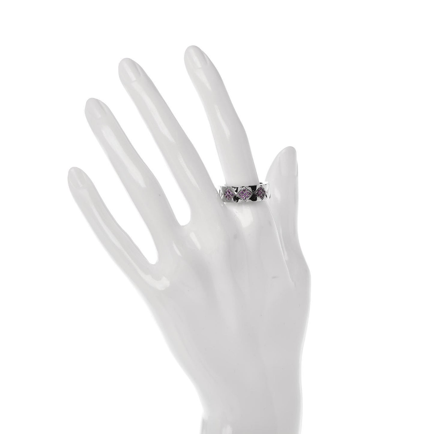 18K White Gold Pink Sapphire Matelasse Ring 54 7