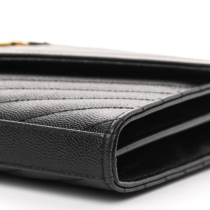 Saint Laurent Grain De Poudre Matelasse Chevron Monogram Chain Wallet Black 11 of 11