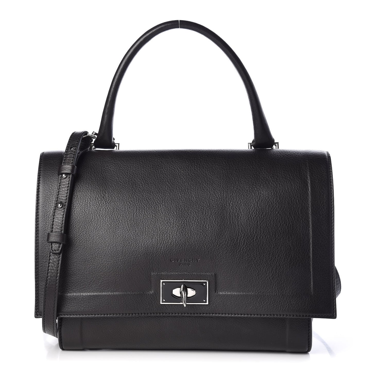 Grained Calfskin Medium Shark Lock Satchel Black