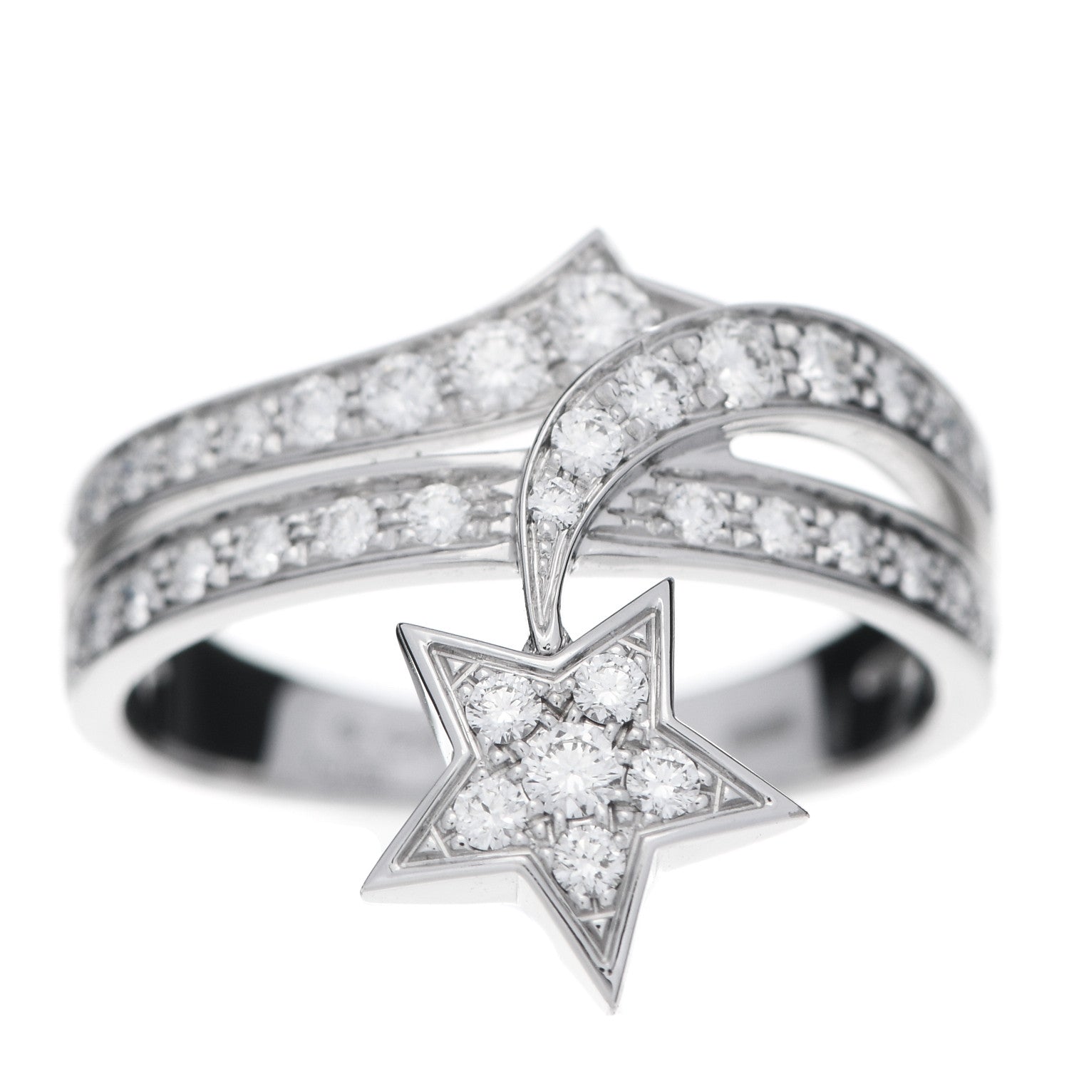 Chanel 18K White Gold Diamond Etolie Filante Ring 51 5.75 1 of 8