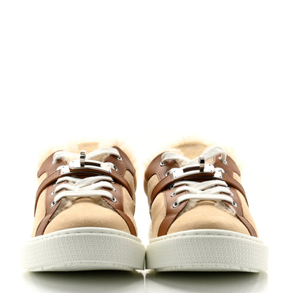 Hermes Suede Goatskin Calfskin Shearling Day Sneakers 36.5 Beige Palomino Naturel 2 of 8