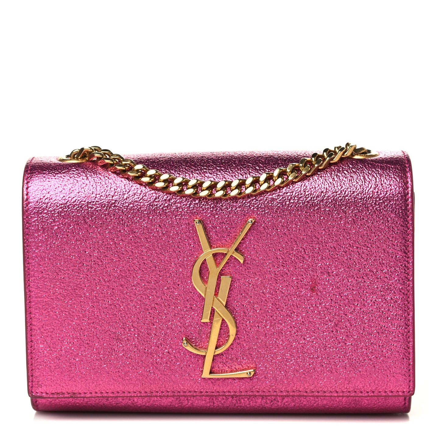 Metallic Calfskin Small Classic Monogram Kate Satchel Fuchsia