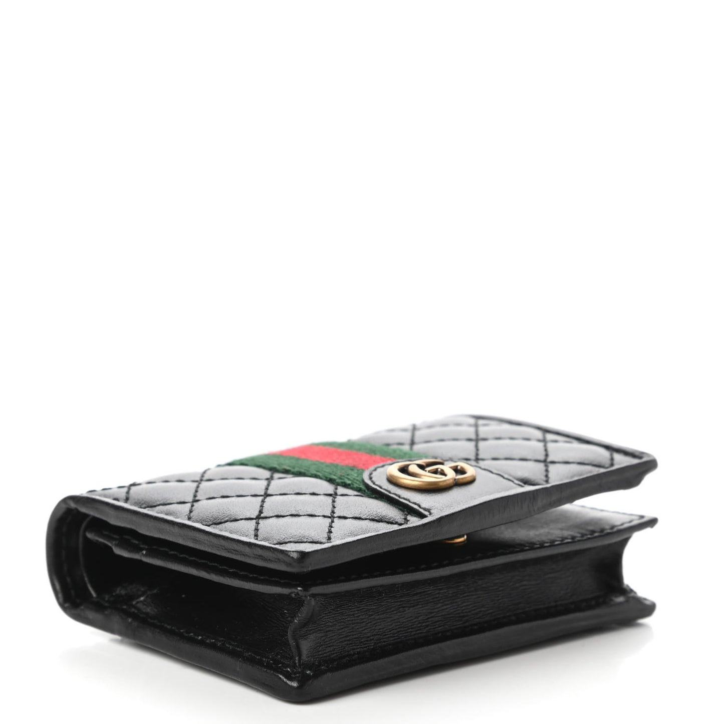 Calfskin Web Trapuntata GG Marmont Card Case Wallet Black