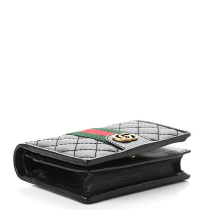 Gucci Calfskin Web Trapuntata GG Marmont Card Case Wallet Black 4 of 11
