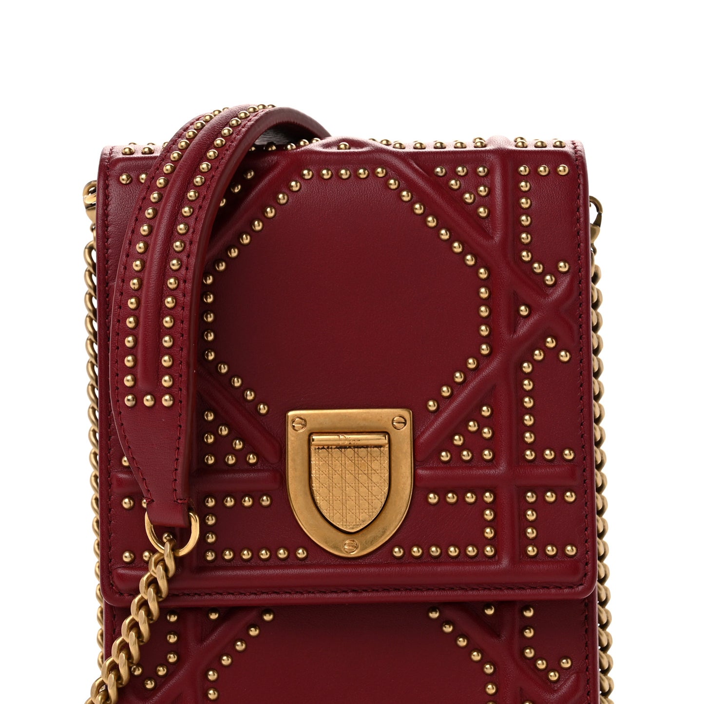 Lambskin Studded Vertical Diorama Spicy Red