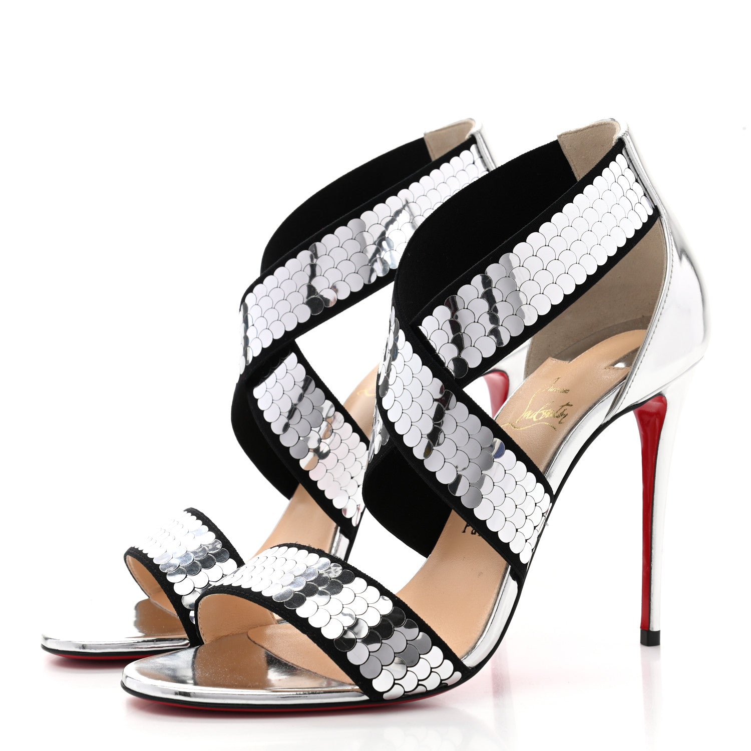 Christian Louboutin Sequin Xili 100 Disco Ball Sandal Pumps 39 Silver 3 of 9