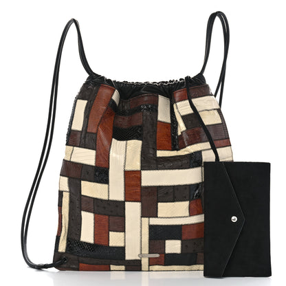 Saint Laurent Ostrich Lizard Snakeskin Patchwork Drawstring Bag Multicolor 2 of 11