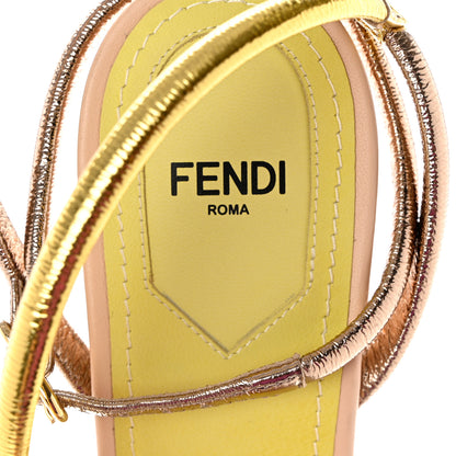 Fendi Metallic Nappa Fendi First 95mm Strappy Sandals 40 Argento Stagno Oro Champagne 6 of 7