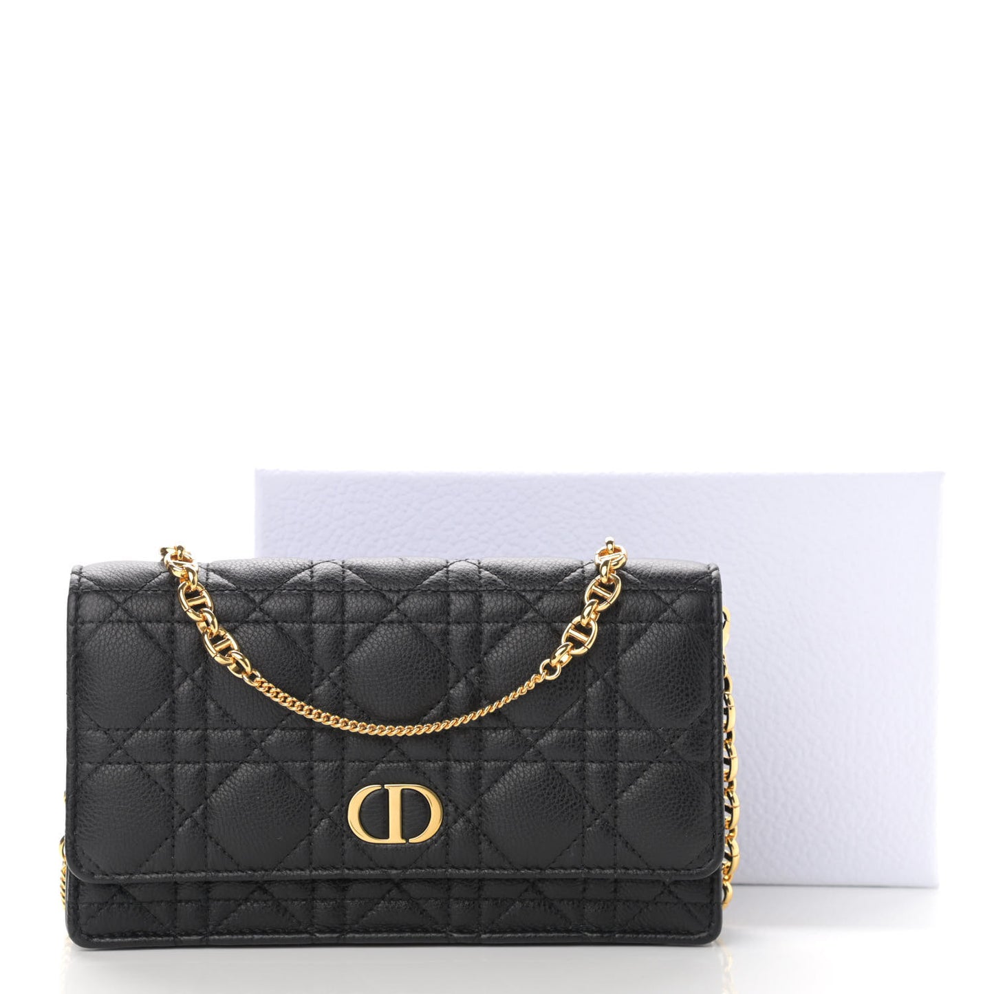 Supple Calfskin Caro Pouch with Chain Black