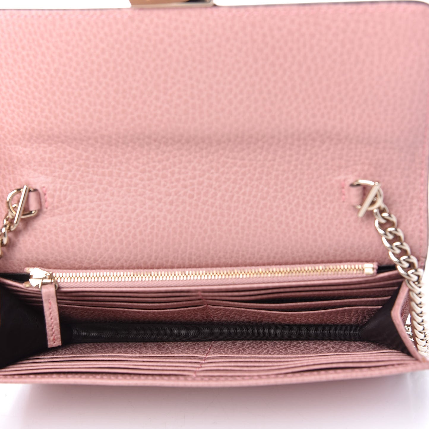 Dollar Calfskin Interlocking G Chain Wallet Soft Pink