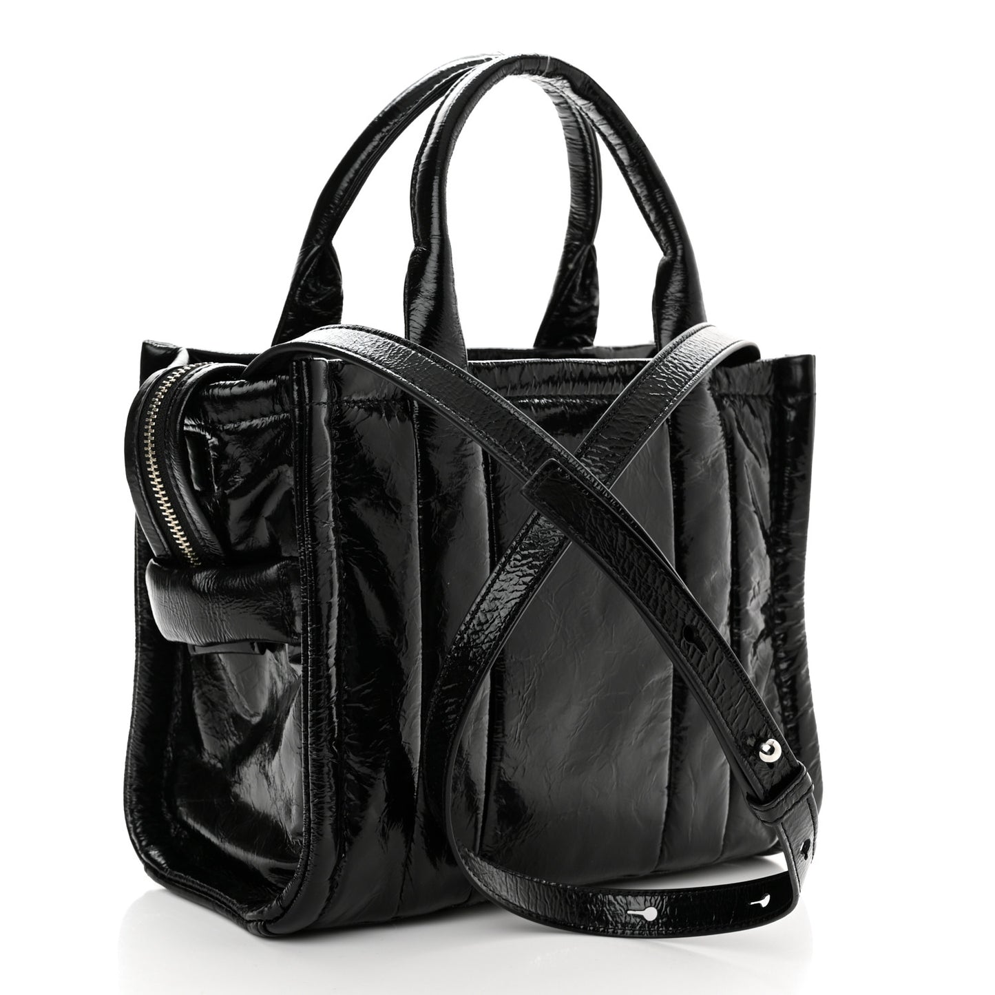 Shiny Crinkled Calfskin Small The Tote Bag Black
