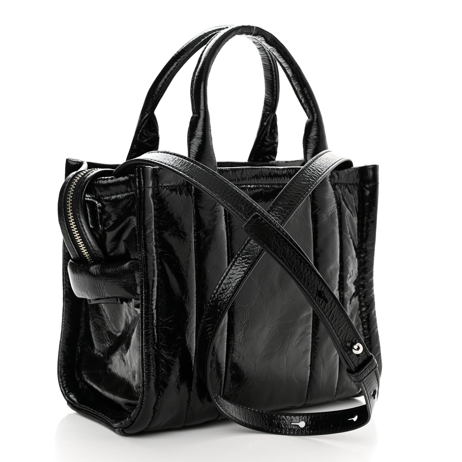Marc Jacobs Shiny Crinkled Calfskin Small The Tote Bag Black 3 of 10