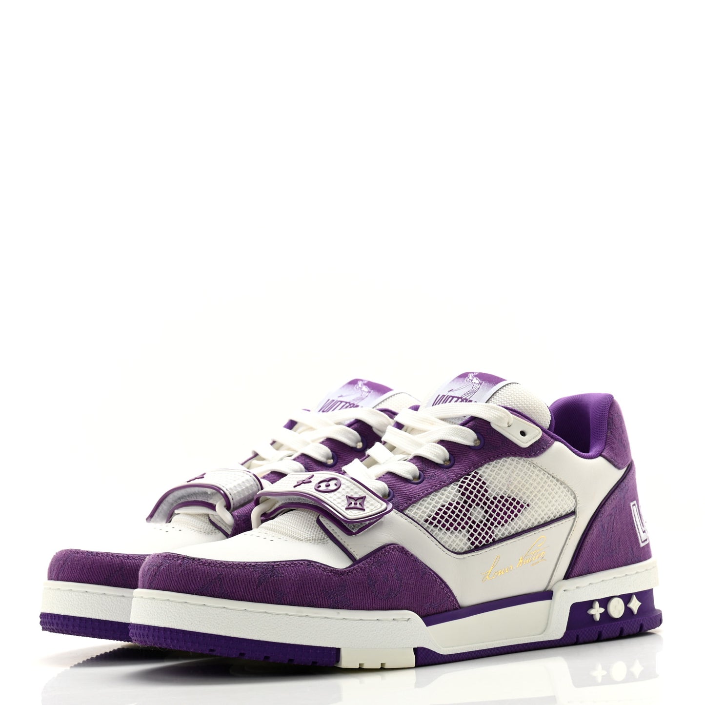 Calfskin Monogram Denim Mens LV Trainer Sneakers 9.5 Purple