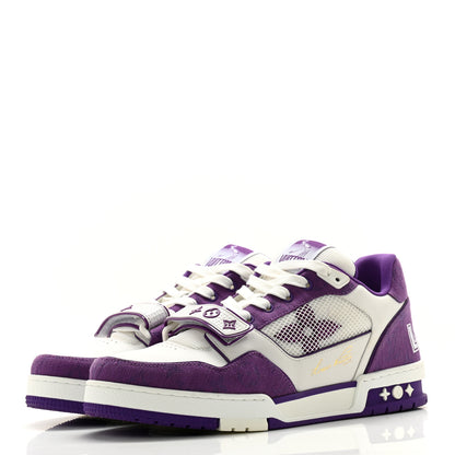 Louis Vuitton Calfskin Monogram Denim Mens LV Trainer Sneakers 9.5 Purple 3 of 10