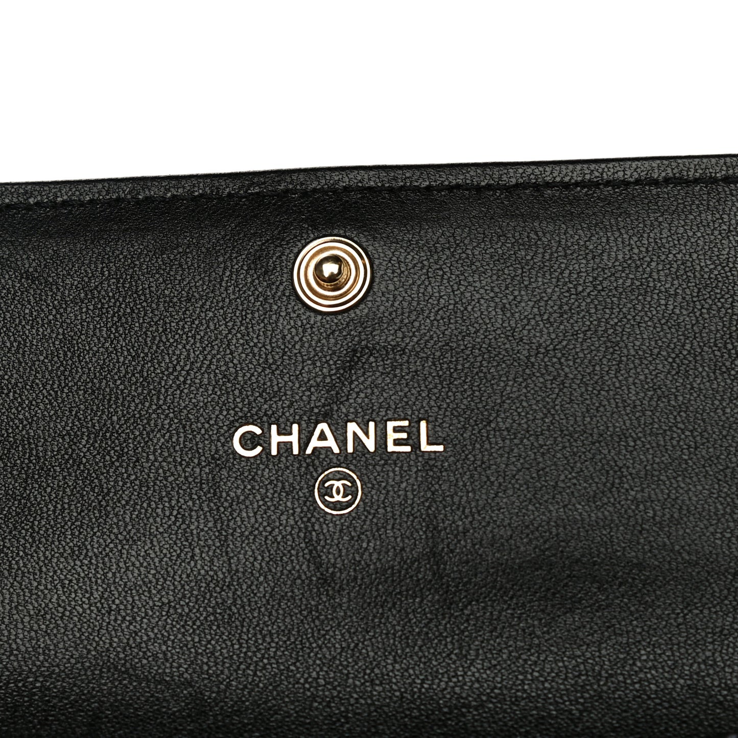 Shiny Goatskin Quilted 19 Flap Coin Purse With Chain Black