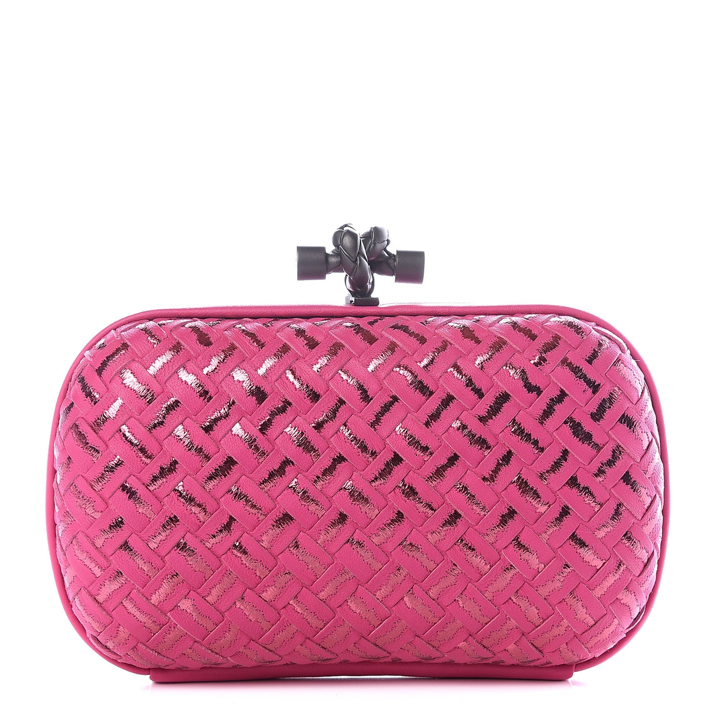 Nappa Intrecciato Metallic Placcato Knot Clutch Rose Shock